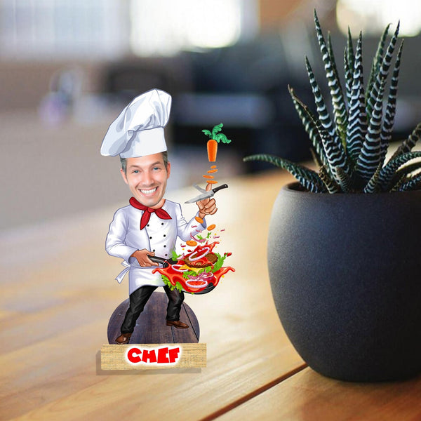 Customized " Chef Caricature " Cutout with Wooden Base - HEARTSLY