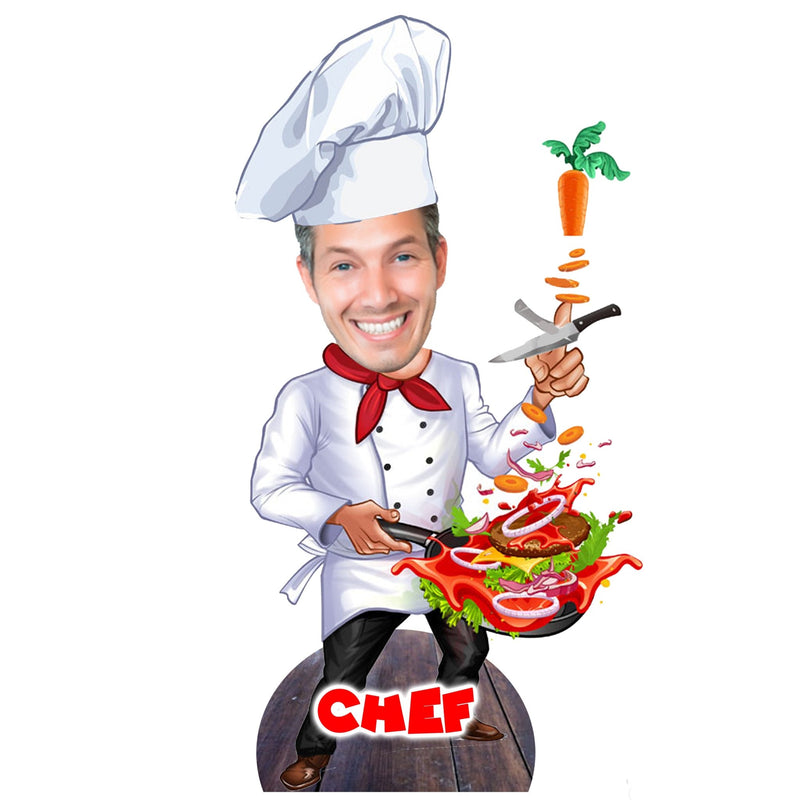 Customized " Chef Caricature " Cutout with Wooden Base - HEARTSLY