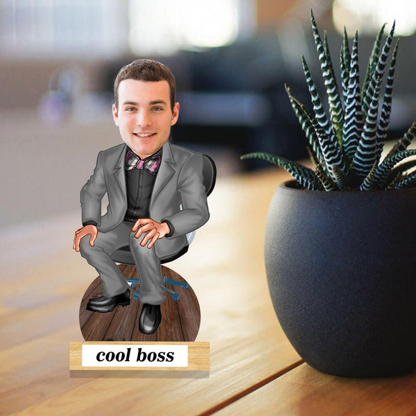 Customized " COOL BOSS" wooden Cutout with Wooden Base - HEARTSLY