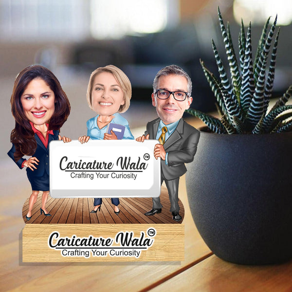 Customized " Corporate Caricature " Cutout with Wooden Base - HEARTSLY