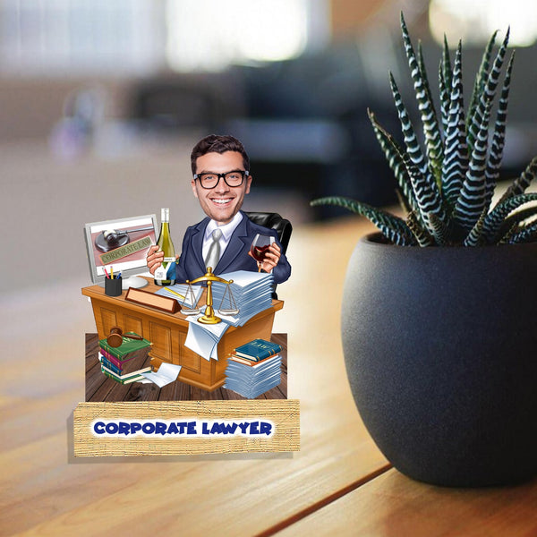 Customized "Corporate LAWYER" Caricature Cutout with Wooden Base - HEARTSLY