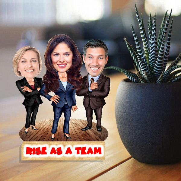 Customized " Corporate Team " Caricature Cutout with Wooden Base - HEARTSLY
