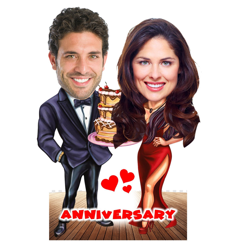 Customized "Couple Anniversary" Caricature cutout with Wooden Base - HEARTSLY