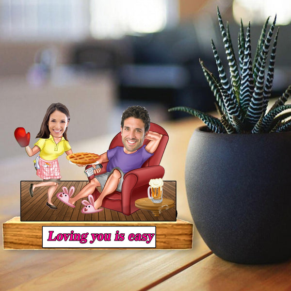 Customized "Couple enjoying Party " Caricature Cutout with Wooden Base - HEARTSLY
