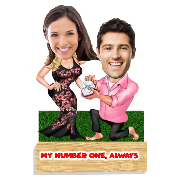 Customized "Couple - My husband one , always " Caricature Cutout with Wooden Base - HEARTSLY