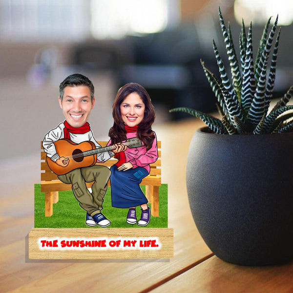Customized " Couple - The Sunshine of my life " Caricature Cutout with Wooden Base - HEARTSLY