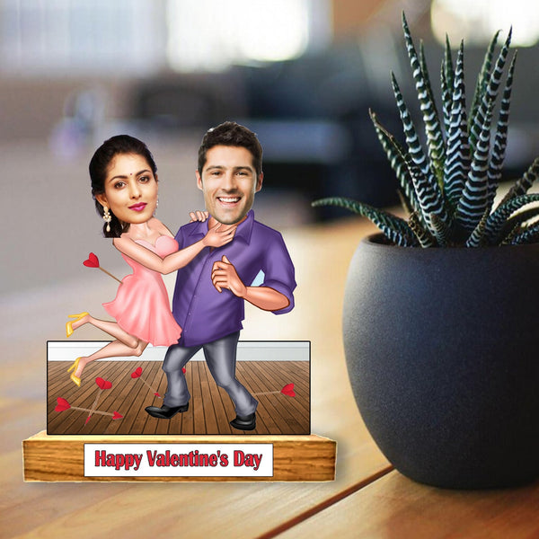 Customized "COUPLE VALENTINE" Caricature Cutout with Wooden Base - HEARTSLY