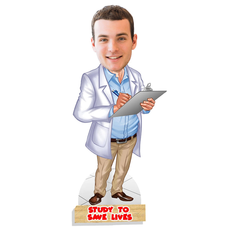 Customized "DOCTOR" Caricature Cutout with Wooden Base - HEARTSLY