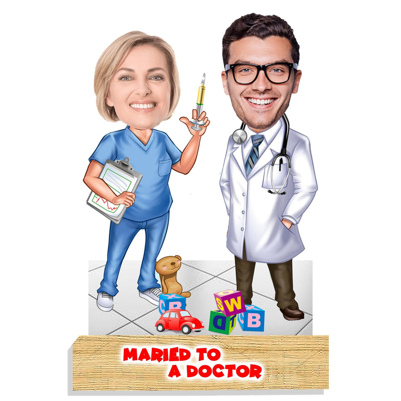 Customized "DOCTOR COUPLE" wooden Cutout with Wooden Base - HEARTSLY