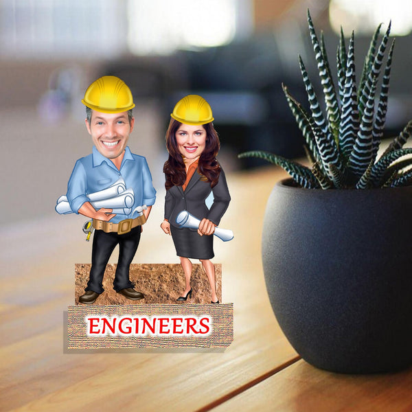 Customized " Engineers Couple" Caricature Cutout with Wooden Base - HEARTSLY
