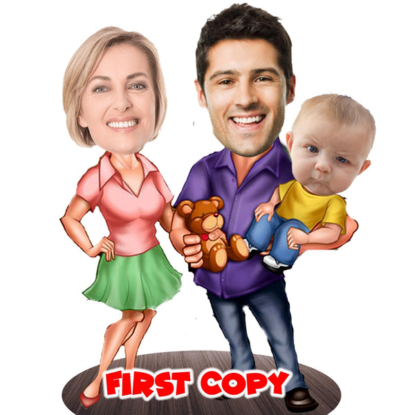 Customized "Family " Caricature Cutout with Wooden Base - HEARTSLY