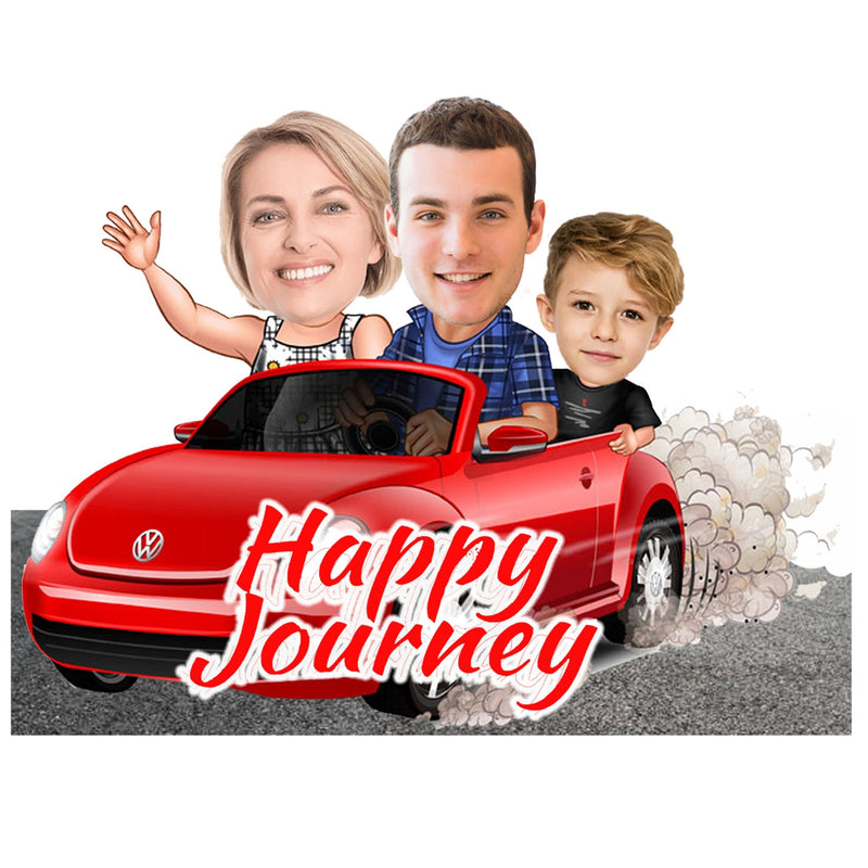 Customized "Family Happy Journey " Caricature Cutout with Wooden Base - HEARTSLY