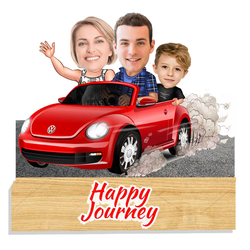 Customized "Family Happy Journey " Caricature Cutout with Wooden Base - HEARTSLY