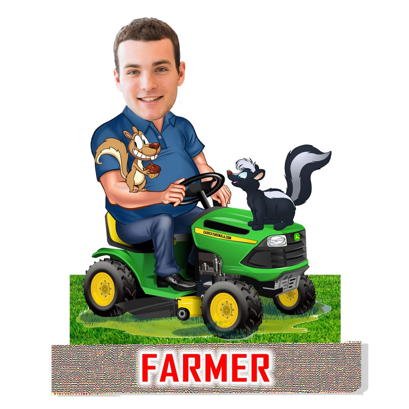 Customized " FARMER" Caricature Cutout with Wooden Base - HEARTSLY