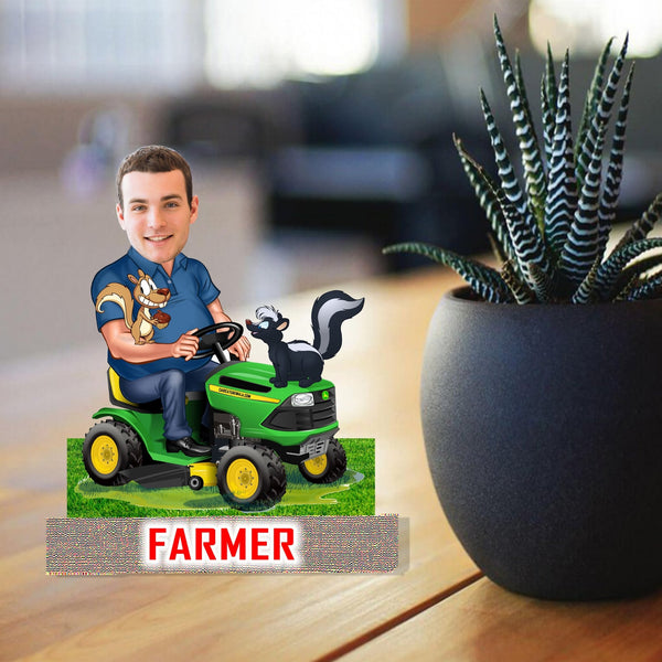 Customized " FARMER" Caricature Cutout with Wooden Base - HEARTSLY