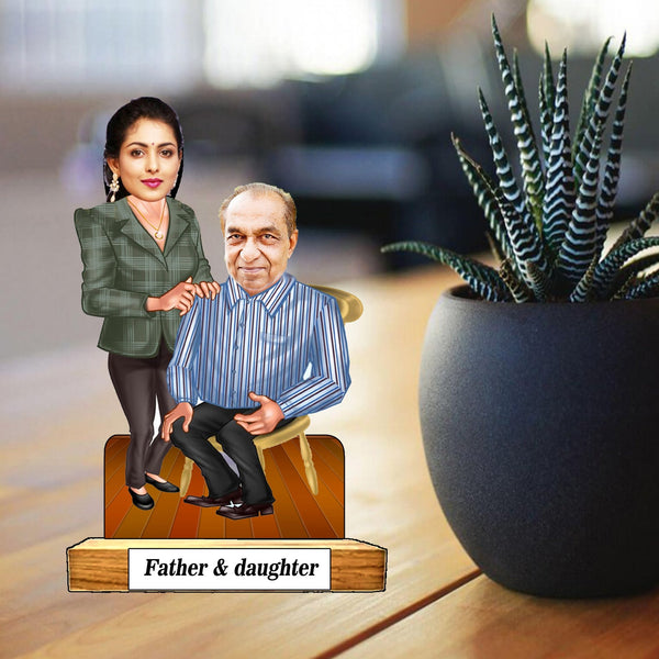 Customized "FATHER AND DAUGHTER" Caricature Cutout with Wooden Base - HEARTSLY