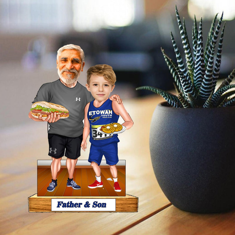 Customized " FATHER AND SON" Caricature Cutout with Wooden Base - HEARTSLY