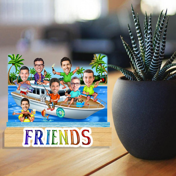 Customized " FRIENDS on Vacation " Caricature Cutout with Wooden Base - HEARTSLY