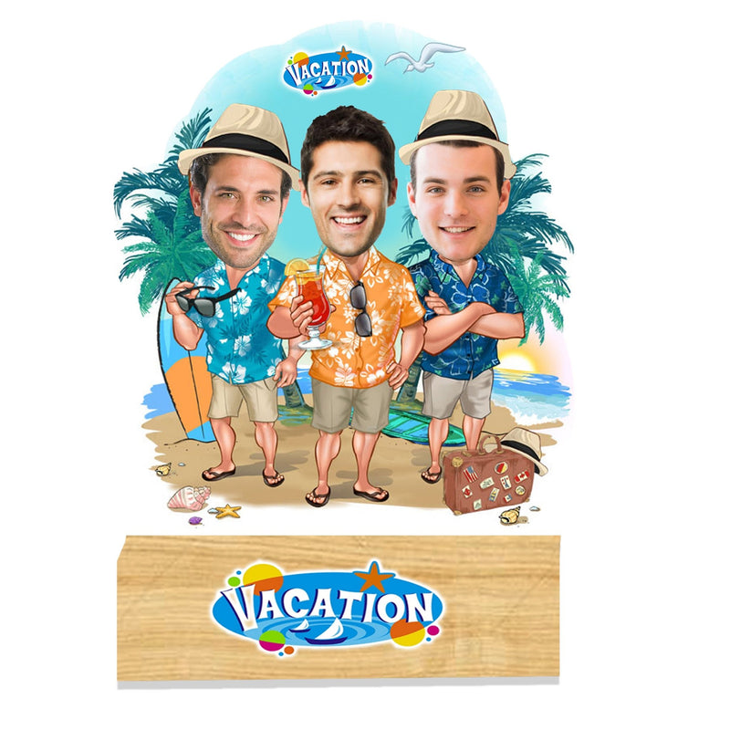 customized "friends on vacation" Caricature cutout with wooden stand - HEARTSLY