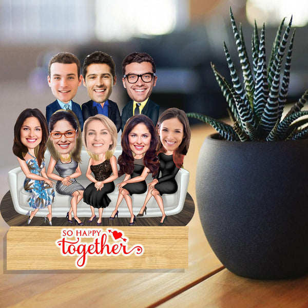 Customized " Friends so happy together" Caricature Cutout with Wooden Base - HEARTSLY