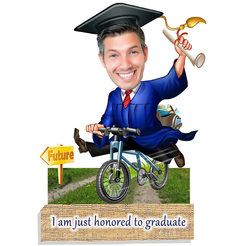 Customized " GRADUATION DAY" Caricature Cutout with Wooden Base - HEARTSLY