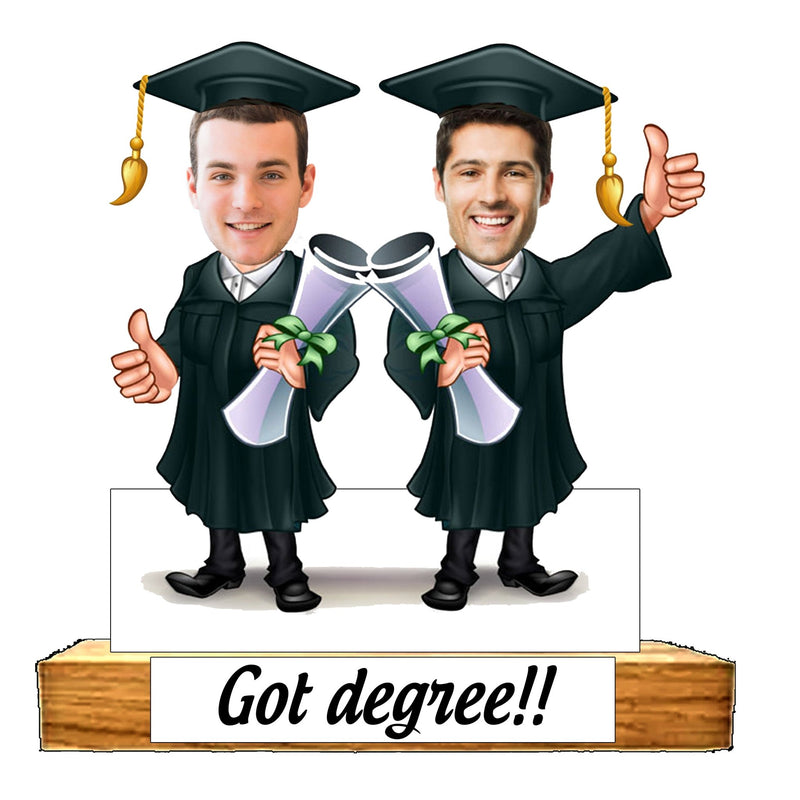 Customized " GRADUATION DAY " Caricature Cutout with Wooden Base - HEARTSLY