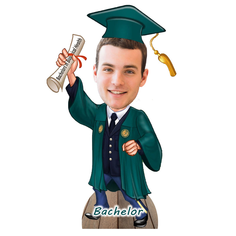 Customized "GRADUATION DAY " Caricature Cutout with Wooden Base - HEARTSLY