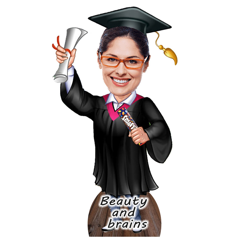 Customized "GRADUATION DAY LADY" Caricature Cutout with Wooden Base - HEARTSLY