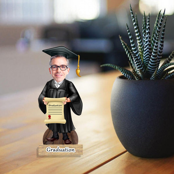 Customized "GRADUATION DAY MALE" Caricature Cutout with Wooden Base - HEARTSLY