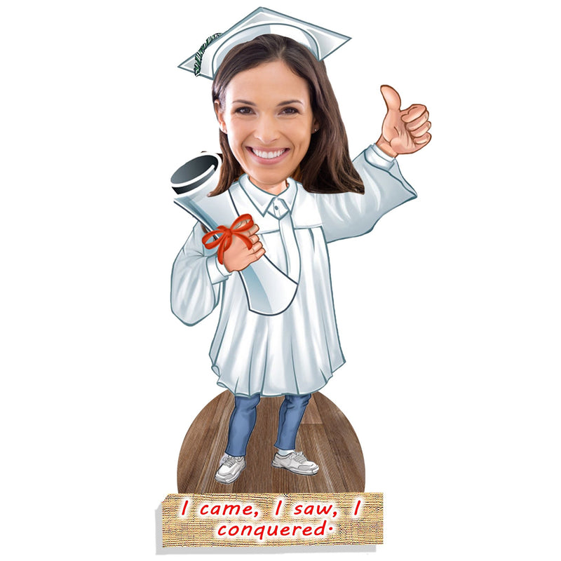Customized "GRADUATION" Girl Caricature Cutout with Wooden Base - HEARTSLY
