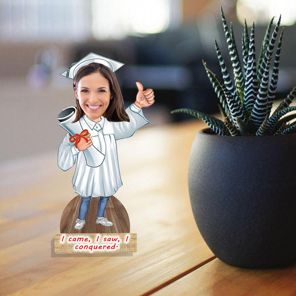 Customized "GRADUATION" Girl Caricature Cutout with Wooden Base - HEARTSLY