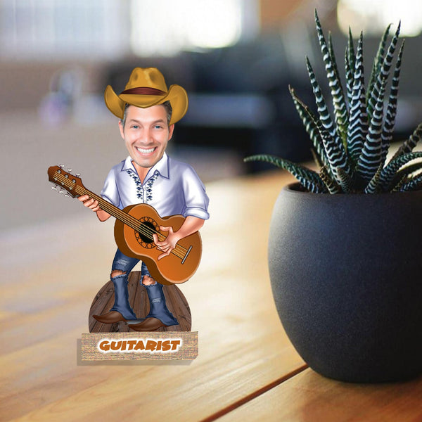 Customized "GUITARIST" Caricature Cutout with Wooden Base - HEARTSLY