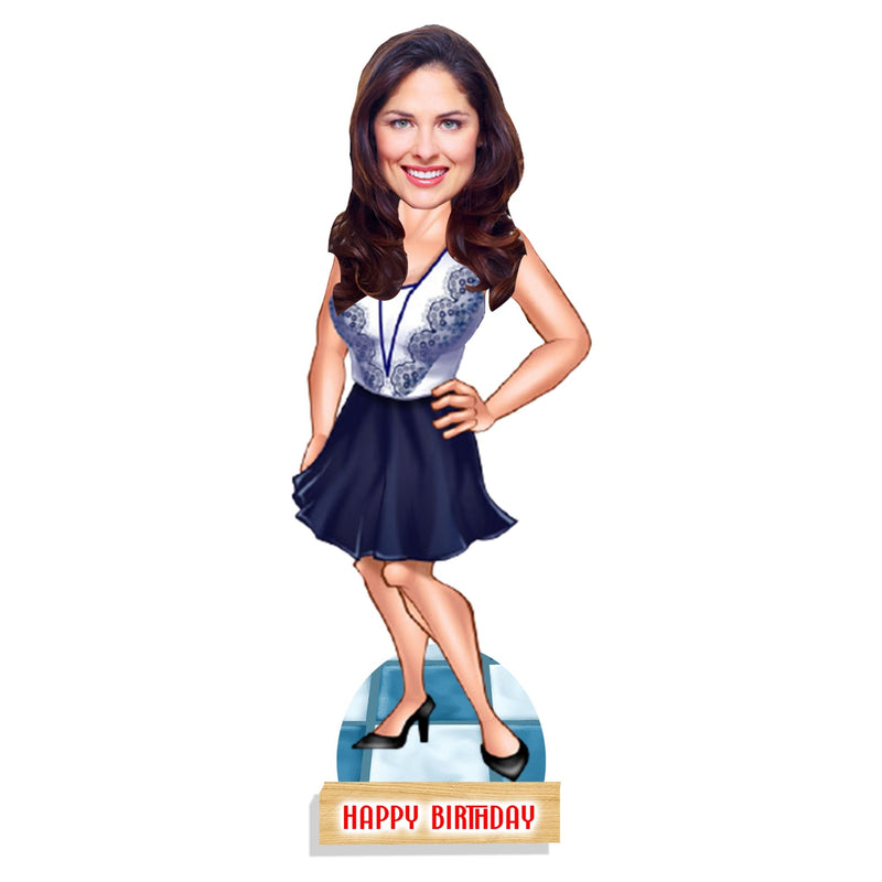 Customized "Happy Birthday Girl" Caricature Cutout with Wooden Base - HEARTSLY