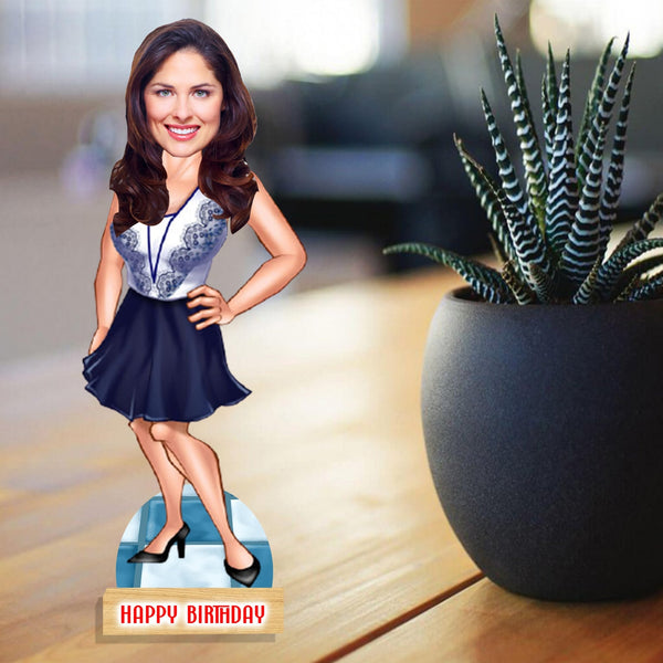 Customized "Happy Birthday Girl" Caricature Cutout with Wooden Base - HEARTSLY