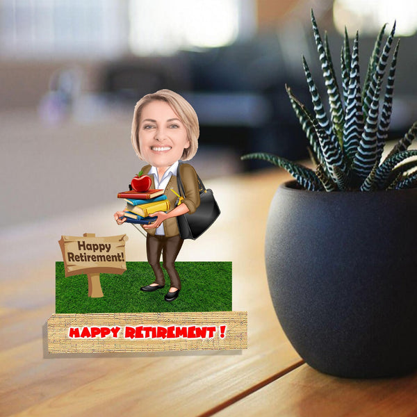 Customized " HAPPY RETIERMENT" Caricature Cutout with Wooden Base - HEARTSLY