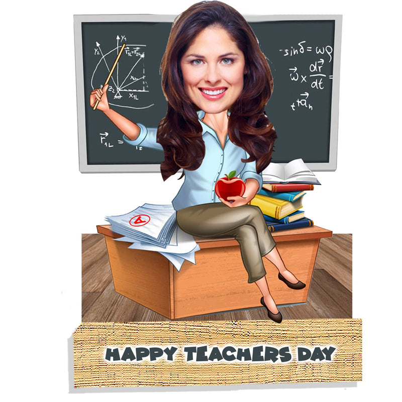 Customized "HAPPY TEACHER DAY" Caricature Cutout with Wooden Base - HEARTSLY