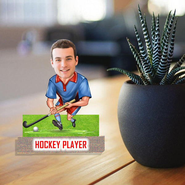 Customized " Hockey Player " Caricature Cutout with Wooden Base - HEARTSLY