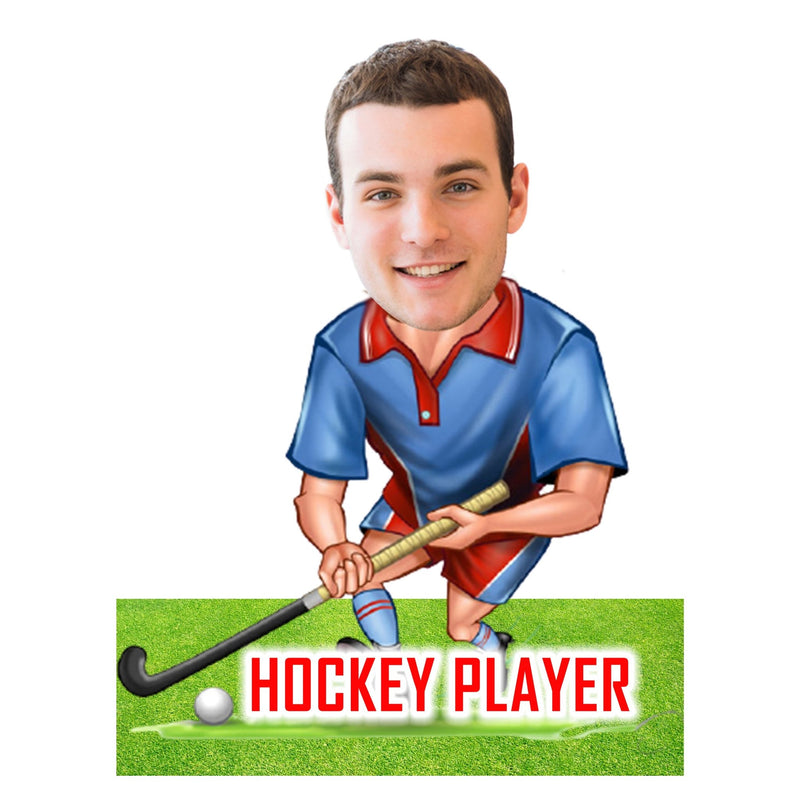 Customized " Hockey Player " Caricature Cutout with Wooden Base - HEARTSLY