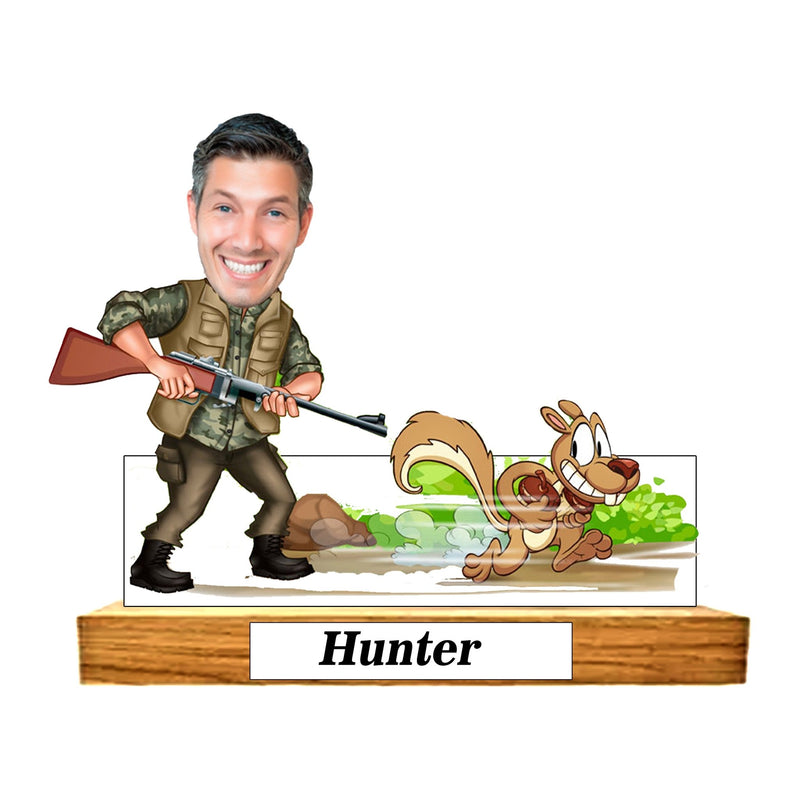 Customized "HUNTER" Caricature Cutout with Wooden Base - HEARTSLY