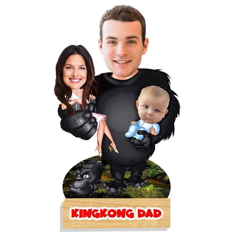 Customized " Kingkong DAD" Caricature Cutout with Wooden Base - HEARTSLY