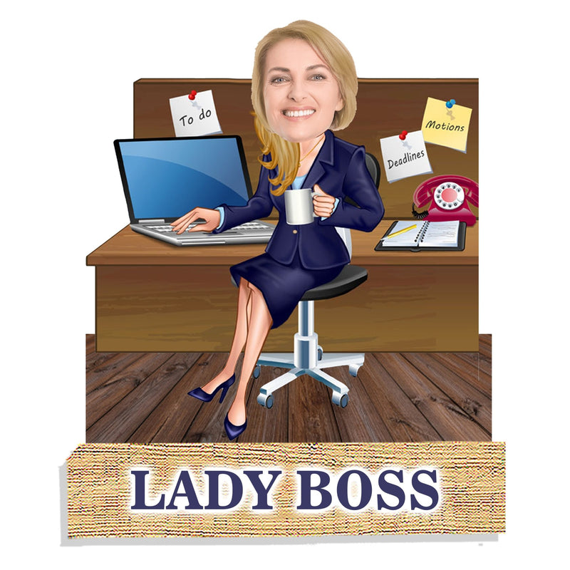 Customized "lady Boss " Wooden Cutout with Wooden Base - HEARTSLY