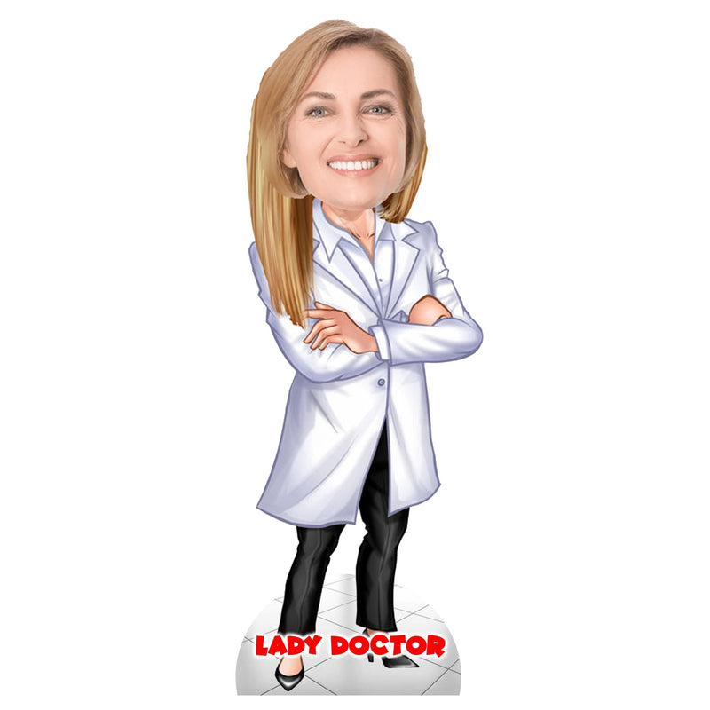 Customized " LADY DOCTOR " Caricature Cutout with Wooden Base - HEARTSLY