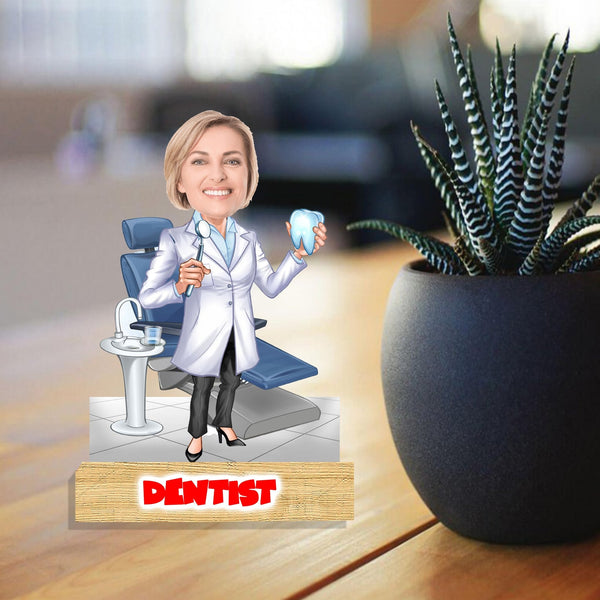 Customized" LADY DOCTOR - Dentist " wooden Cutout with Wooden Base - HEARTSLY