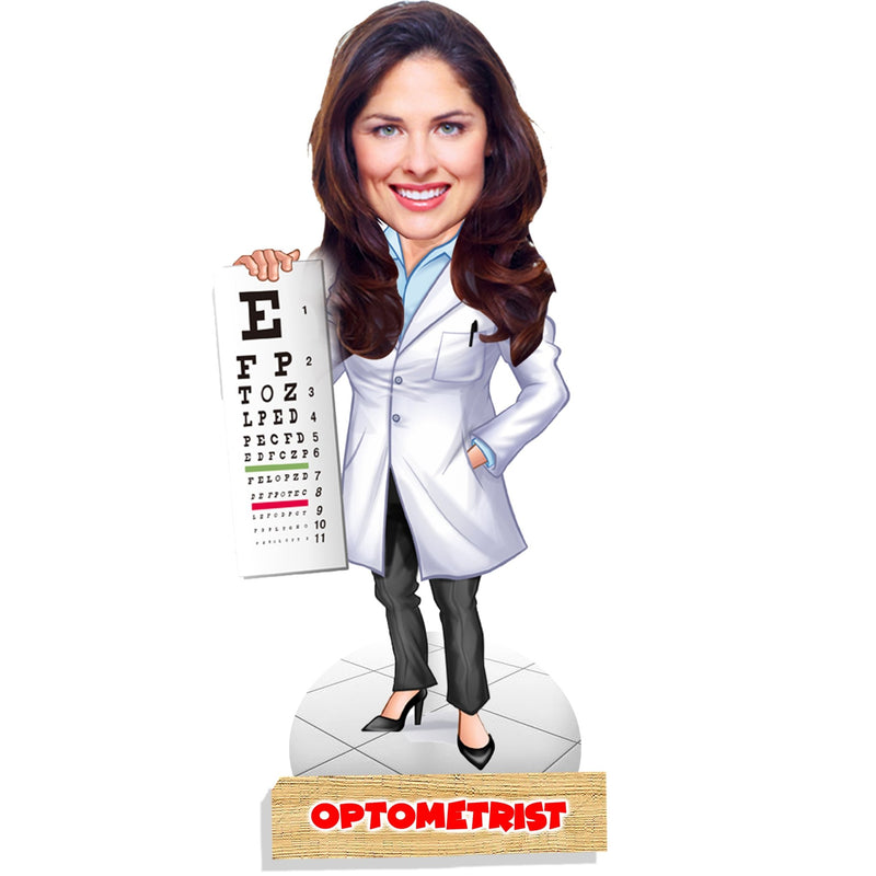 Customized "LADY DOCTOR - ophthalmologist" Caricature Cutout with Wooden Base - HEARTSLY