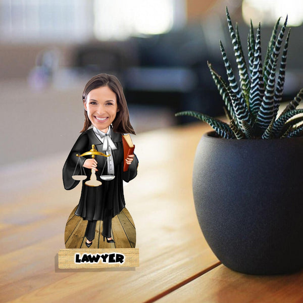 Customized "LADY LAWYER" Caricature Cutout with Wooden Base - HEARTSLY