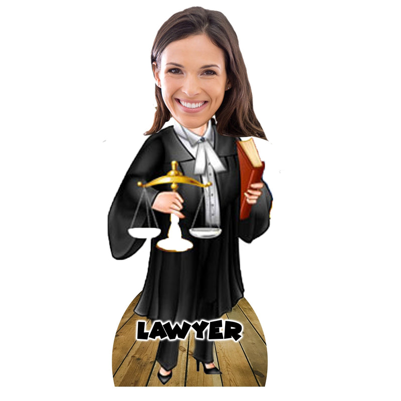 Customized "LADY LAWYER" Caricature Cutout with Wooden Base - HEARTSLY