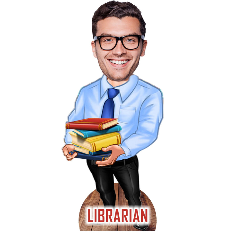Customized " LIBRARIAN " Caricature Cutout with Wooden Base - HEARTSLY