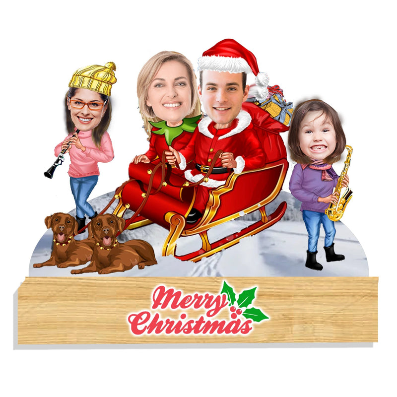 Customized "Marry Christmas" Caricature Cutout with d Wooden Base - HEARTSLY