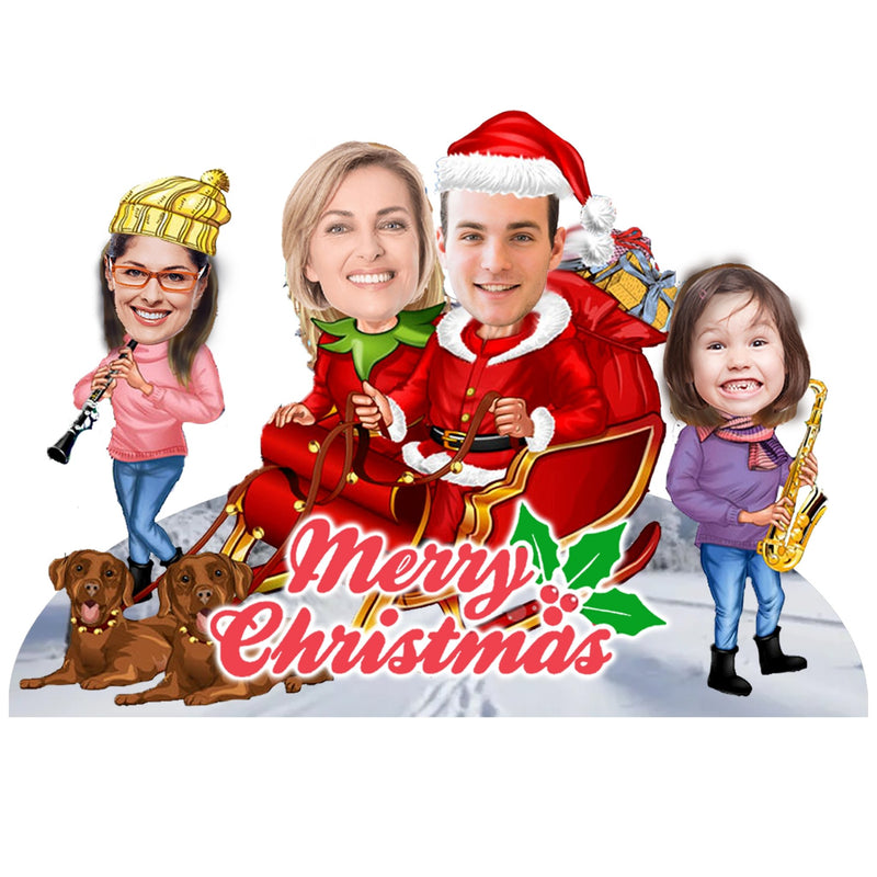 Customized "Marry Christmas" Caricature Cutout with d Wooden Base - HEARTSLY