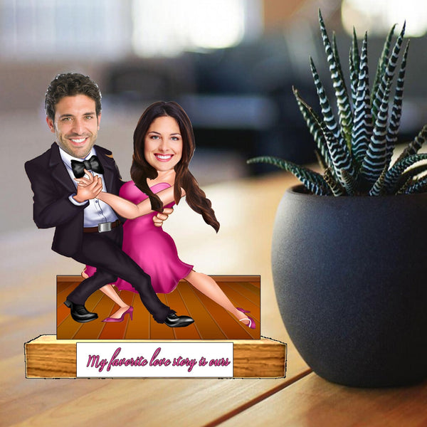 Customized " Modern Dancing COUPLE " Caricature Cutout with Wooden Base - HEARTSLY